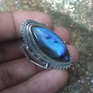 Labradorite Ring, Handmade Sterling Silver Ring, Blue Fire Labradorite, Bohemian Ring, Hippie Ring,Statement Ring, Promise Ring,Gift For Her