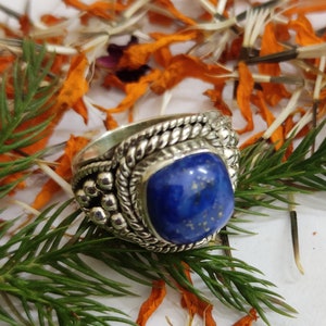 Lapis Lazuli Ring, Sterling Silver Ring, Statement Ring, Boho Ring, Blue Lapis Ring, Wedding Promise Ring, September Birthday, Vintage Ring