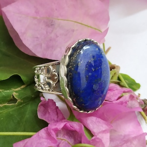 Lapis Lazuli Ring, Sterling Silver Ring, Statement Ring, Boho Ring, Blue Lapis Ring, Wedding Promise Ring, September Birthday, Vintage Ring