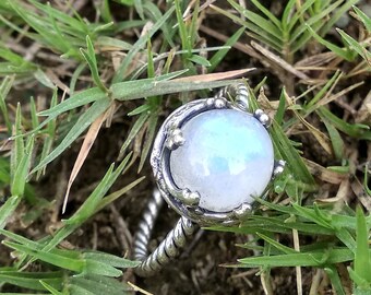 Moonstone Ring June Birthstone Sterling Silver Ring Wire Wrap Ring Midi Ring Graduation Gift Healing Ring Silver Crown Ring Promise Ring