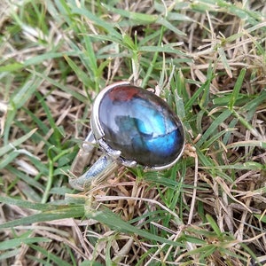 Labradorite Ring 925 Silver Ring Oval Ring  Party Wear Ring Blue Flash Ring Statement Ring Gothic Ring Personalized Ring Anniversary Gift