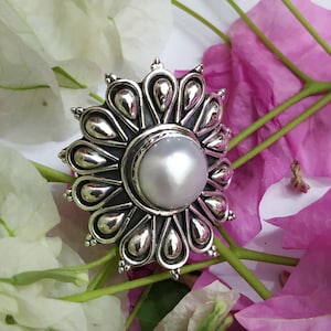 Pearl Ring, Sterling Silver Fresh Water Pearl, Friendship Ring, Wedding Ring, June Birthday, Mother of Pearl Ring, Hippie Ring, Boho Ring