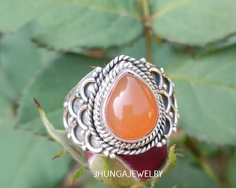 Carnelian Ring, Sterling Silver, Wedding Promise Ring, Statement Ring, Boho Ring, Eternity Ring, Engagement Gift, Designer Ring, Bridal gift