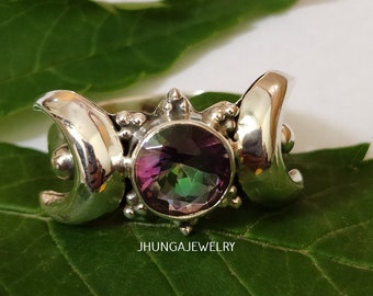 Mystic Topaz Ring Rainbow Topaz Silver Ring Delicate Ring Vintage Ring Trending Ring Boho Ring Promise Ring Crescent Moon Ring Hippie Ring