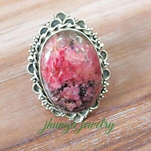 Anello in rodonite, anello in argento sterling, anello di Boemia, anello di dichiarazione, anello anniversario, gioielli in rodonite, anell