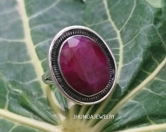 Bague en rubis, argent sterling, bague délicate, pierre de naissance de juillet, bague à proposer, bijoux en rubis, bague florale