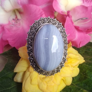 Blue Lace Agate Ring, Sterling Silver, Designer Ring, Large Stone Ring, Cocktail ring, Bridesmaids Ring, Anniversary Gift,Handmade Boho Ring