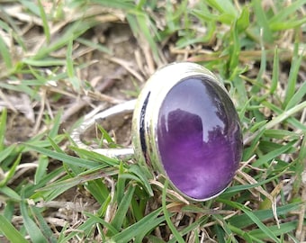 Natural Amethyst Ring Sterling Silver Statement Ring February Birthday Vintage Ring Purple Ring Unique Bridal Gift Boho Ring Handmade Ring