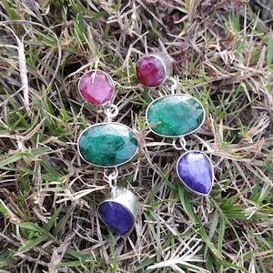 Emerald Ruby & Sapphire Stud Earring Sterling Silver Cocktail Earring Multi color Earring Statement Earring Bridesmaid Earring Gift For Her