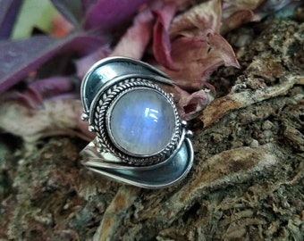 Rainbow Moonstone Ring Sterling Silver Ring Motivational Ring Boho Ring Oxidized Ring Engagement Ring June Birthstone Yoga Ring Healing Ring