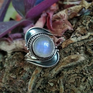 Rainbow Moonstone Ring Sterling Silver Ring Motivational Ring Boho Ring Oxidized Ring Engagement Ring June Birthstone Yoga Ring Healing Ring