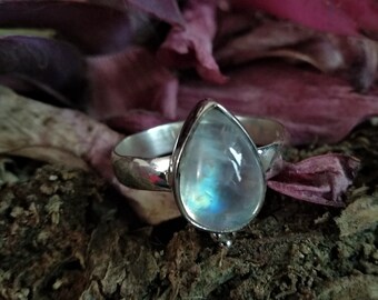 Rainbow Moonstone Ring Sterling Silver Ring June Birthstone Ring Statement Ring Engagement Ring Pear Stone Ring Cocktail Ring Boho Ring Gift