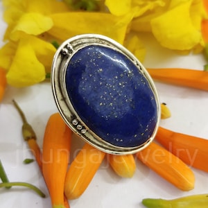lapis lazuli ring, sterling zilveren ring, statement ring, boho ring, blauwe lapis zegelring, geboortesteen september, vintage ring, elegant