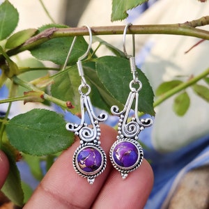Purple Turquoise Earring 925 Silver Dangle Earrings December Birthday Gift For Her Wedding Earring Handmade Earring Boho Designer Earring
