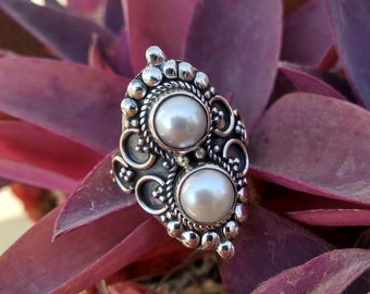 Pearl Ring Sterling Silver Fresh Water Pearl Ring Best friends Ring Wedding Ring June Birthday Mother of Pearl Ring Art Deco Ring Boho Ring