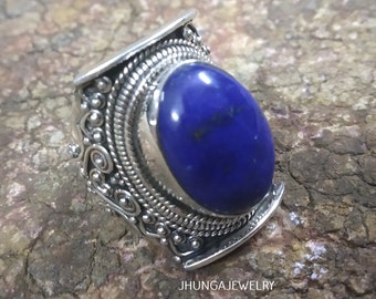 Lapis Lazuli Ring, Sterling Silver Ring, Statement Ring, Boho Ring, Blue Lapis Signet Ring, September Birthstone, Vintage Ring, Elegant Ring