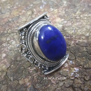 Lapis Lazuli Ring, Sterling Silver Ring, Statement Ring, Boho Ring, Blue Lapis Signet Ring, September Birthstone, Vintage Ring, Elegant Ring
