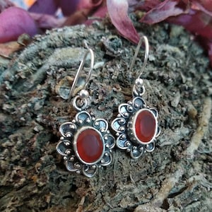 Faceted Carnelian Earring Sterling Silver Earring Floral Earring Promise Earring Anniversary gift Dangle Earring Bridal Gift Valentine Gift
