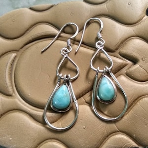 Larimar Earring Sterling Silver Earring Republican Larimar Drop Earring March Birthstone Stefilia Stone Earring Fancy Earring Gift for Her