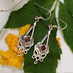 Natural Garnet Earrings Statement Earring Dangle Drop Earring Designer Earring Gift Ideas January Birthstone Boho Earring Wedding Earring