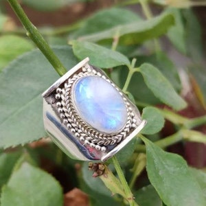 Natural Moonstone Ring Sterling Silver Ring Healing Ring Blue Flash Ring Promise Ring June Birthday Filigree Ring Love Stone Bridesmaid Ring image 1