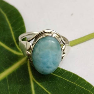 Natural Larimar Ring Sterling Silver Dominican Republican Larimar Ring Solitaire Ring Oval Ring Bridesmaid Gift Ideas Atlantic Stone Ring