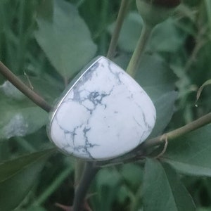 White Howlite Ring, Sterling Silver, Gypsy Ring, Dainty Ring, White Buffalo Ring, Statement Ring, White Turquoise Ring, Heart Shape Ring image 1