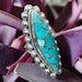 Blue Copper Turquoise Ring Sterling Silver Long Ring Statement image 0