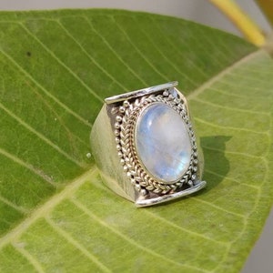 Natural Moonstone Ring Sterling Silver Ring Healing Ring Blue Flash Ring Promise Ring June Birthday Filigree Ring Love Stone Bridesmaid Ring image 2