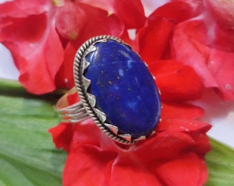 Lapis Lazuli Ring, Sterling Silver Ring, Statement Ring, Boho Ring, Blue Lapis Ring, Wedding Promise Ring, September Birthday, Vintage Ring