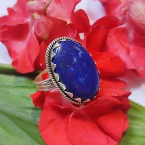 Lapis Lazuli Ring, Sterling Silver Ring, Statement Ring, Boho Ring, Blue Lapis Ring, Wedding Promise Ring, September Birthday, Vintage Ring