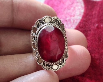 Ruby Ring Sterling Silver Dainty Ring July Birthstone Propose Ring Ruby Jewelry Floral Ring Ruby Silver Ring Eternity Ring Birthstone Ring