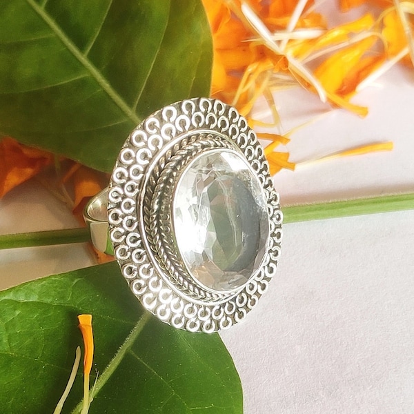 Crystal Quartz Ring, Sterling Silver Designer Ring, Statement Ring, Clear Quartz Ring, Classic Ring Promise ring Gypsy Ring Anniversary Gift