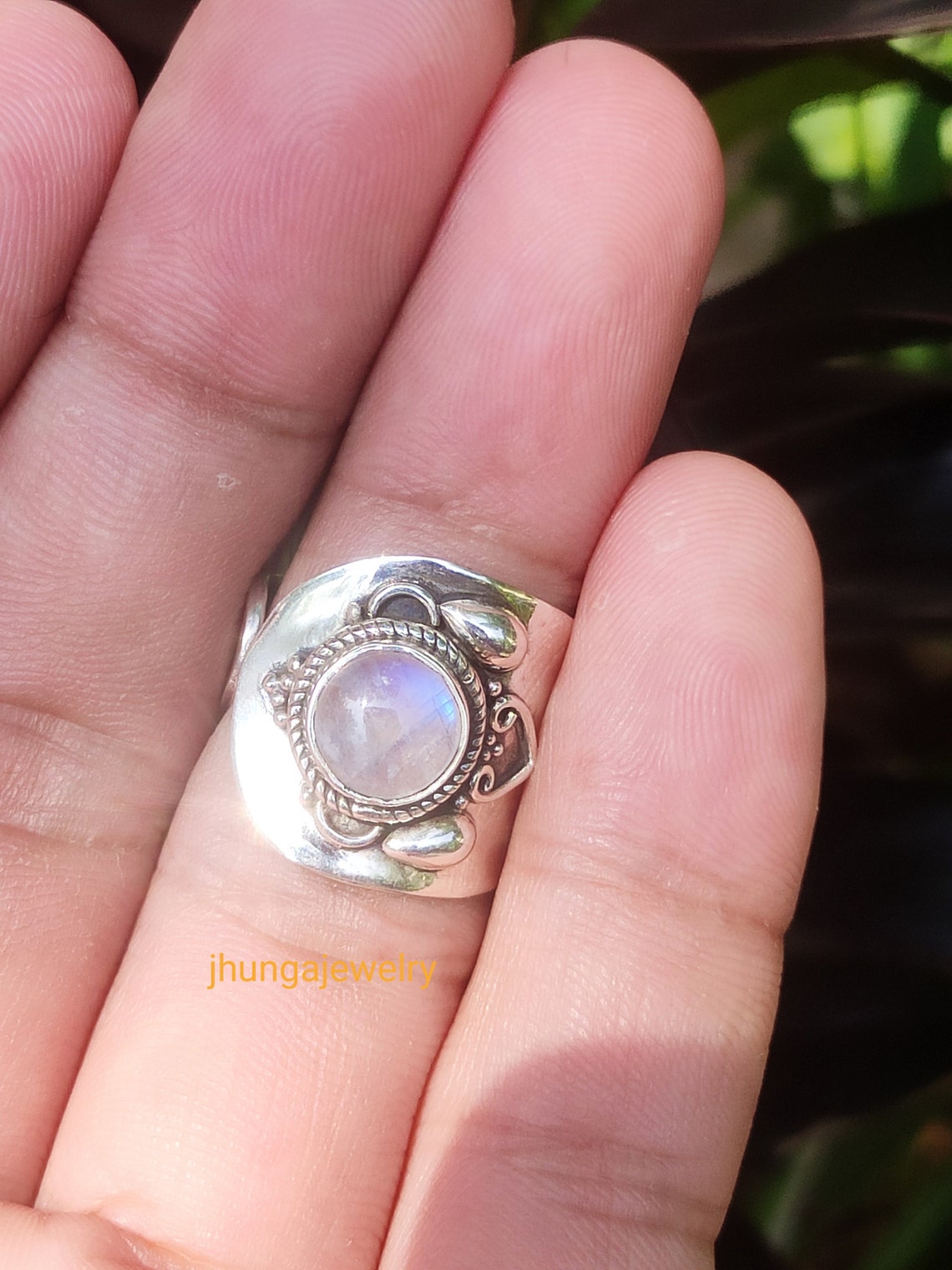 Buy Moonstone Ring Sterling Silver Adjustable Ring Blue Fire Online in