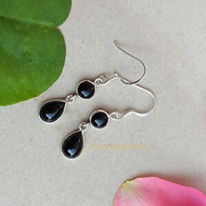 Schwarzer Onyx Ohrring Sterling Silber Schwarz Statement Ohrringe Baumeln Ohrring Braut Geschenk Alltag Ohrring Klassische Ohrring Doppel-Stein Ohrring