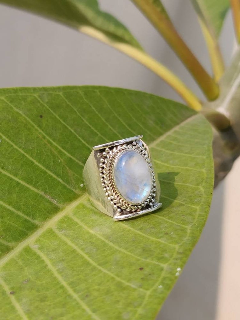 Natural Moonstone Ring Sterling Silver Ring Healing Ring Blue Flash Ring Promise Ring June Birthday Filigree Ring Love Stone Bridesmaid Ring image 2