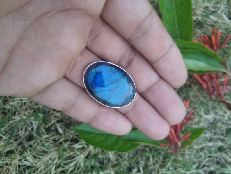 Large Stone Ring Bridesmaid Ring Promise ring Labradorite Ring Sterling Silver Blue Fire Labradorite Ring Boho Ring Anniversary Gift