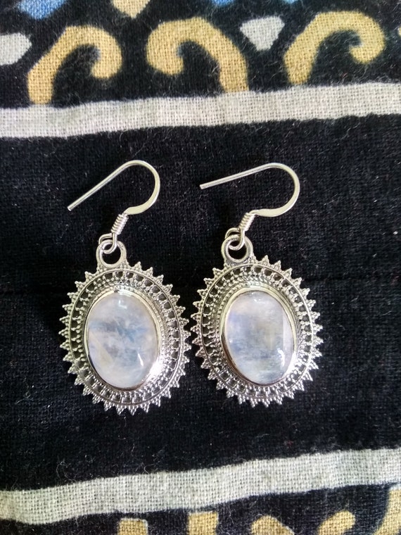 Rainbow Moonstone 925 Silver Gemstone Earrings Birthstone Jewelry