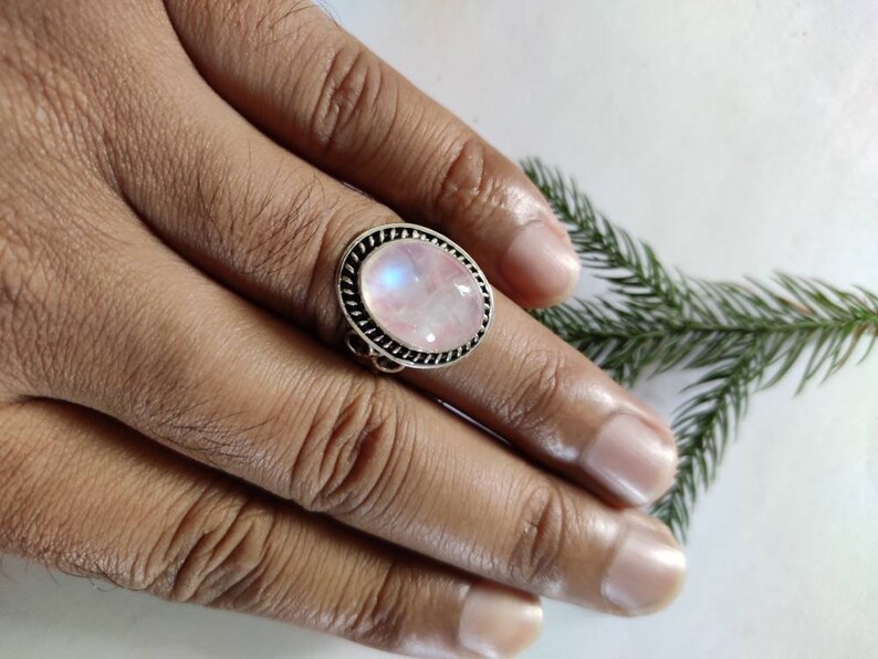 Pink Moonstone Ring Sterling Silver Healing Crystal Etsy