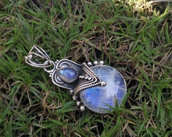 Rainbow Moonstone Pendant June Birthstone 925 Sterling Silver Pendant Large Stone Pendant Gothic Pendant Healing Crystal Victorian Pendant