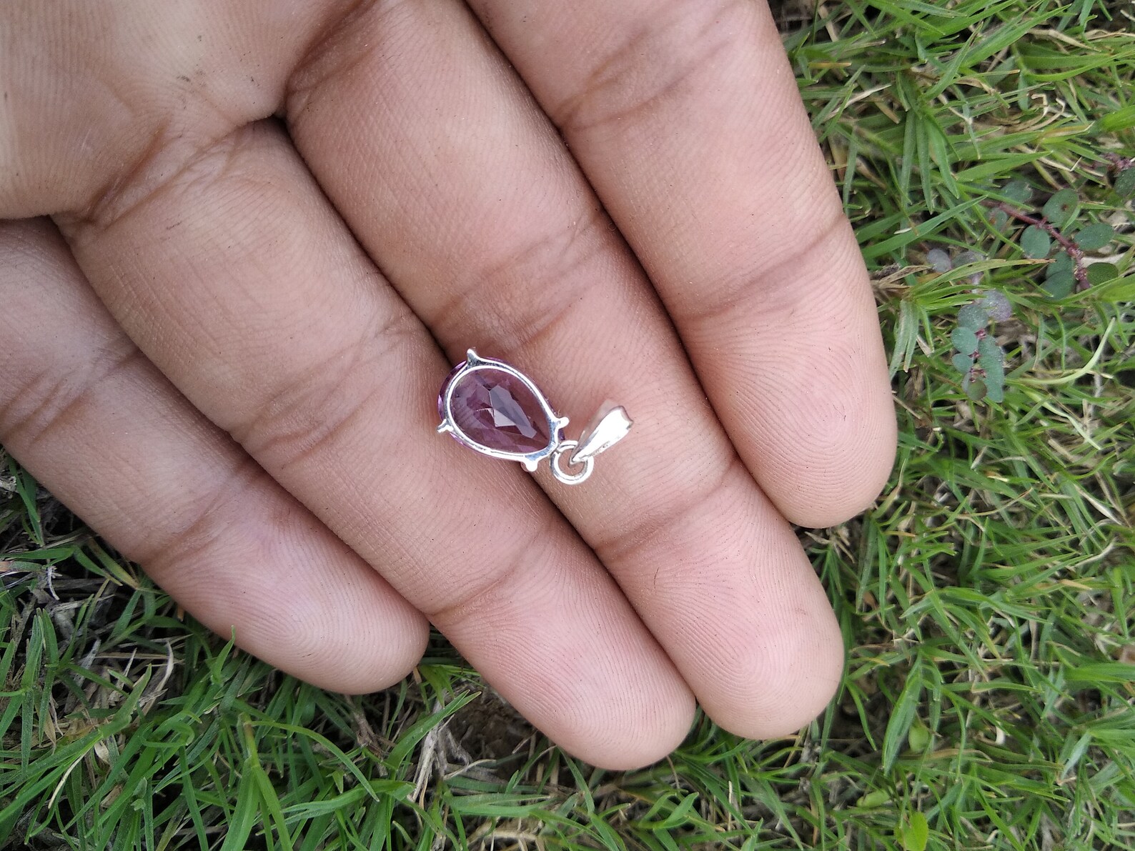 Pendentif Améthyste Violette Sur Argent 925 Sterling - Fait Main, Neuf Sans Emballage