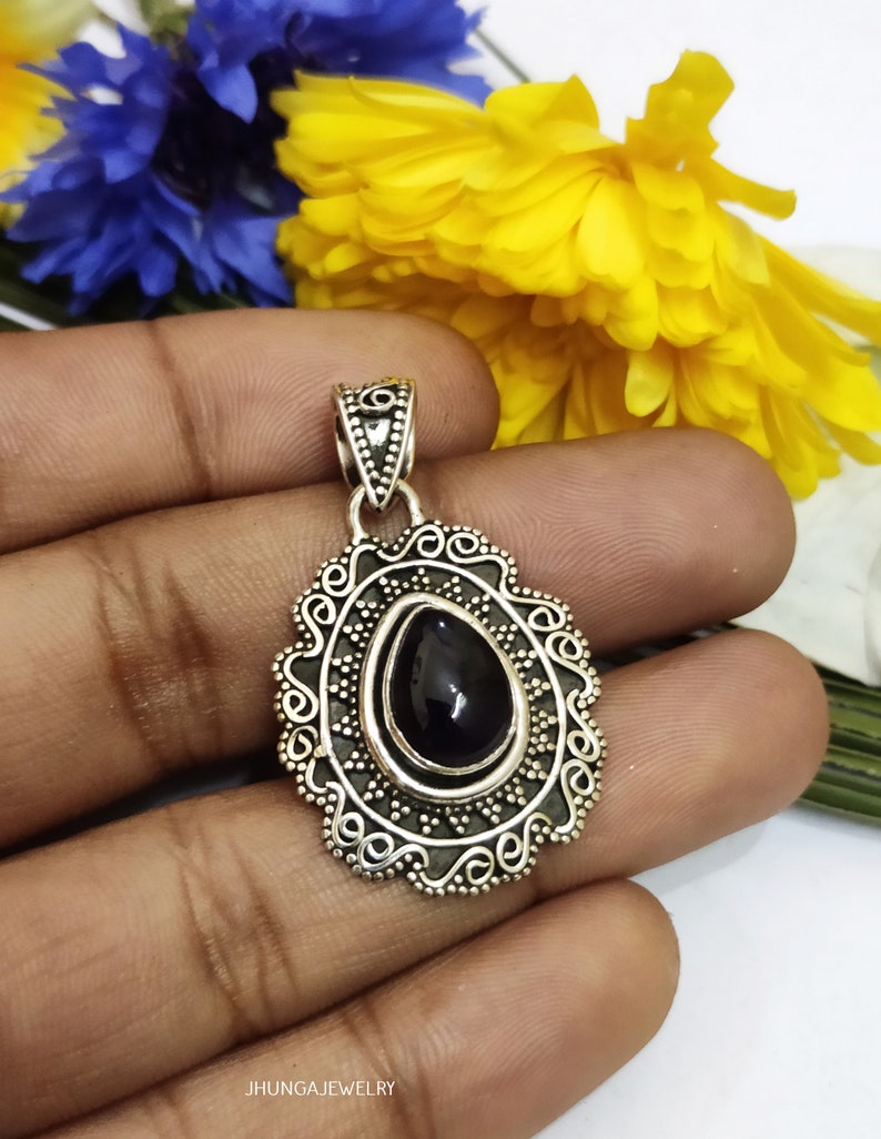 Black Onyx Pendant Sterling Silver Statement Pendant Etsy