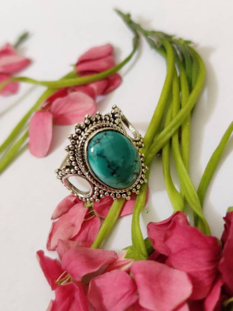Bridesmaid Gift Boho Turquoise Ring Vintage Ring 925 Sterling Silver Promise Ring Gypsy Ring Stylish Ring Organic Ring Celtic Ring