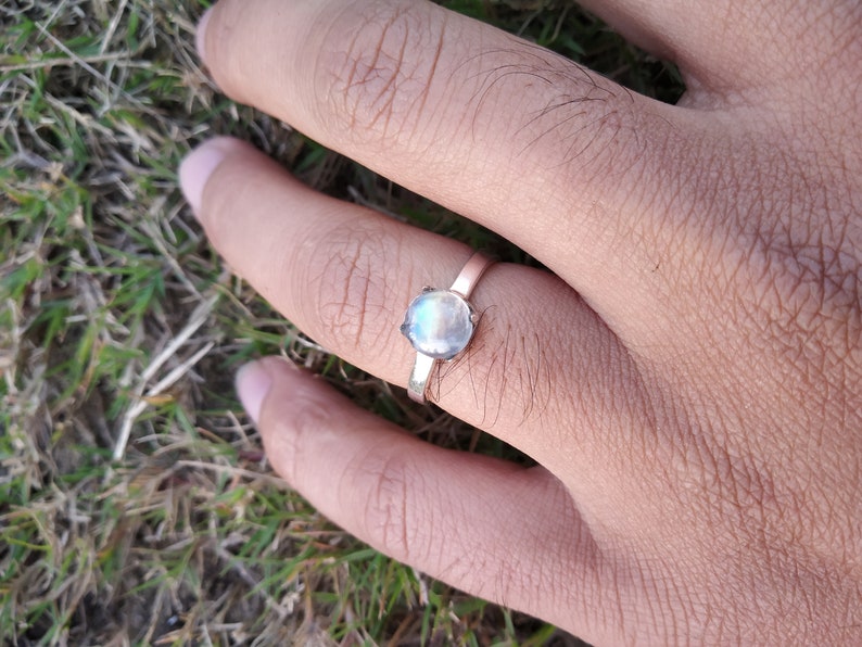 Rainbow Moonstone Ring Sterling Silver Ring Vintage Ring June Birthday Bridal Shower Gift Dainty Ring Luck Ring Journey Ring Mediation Ring