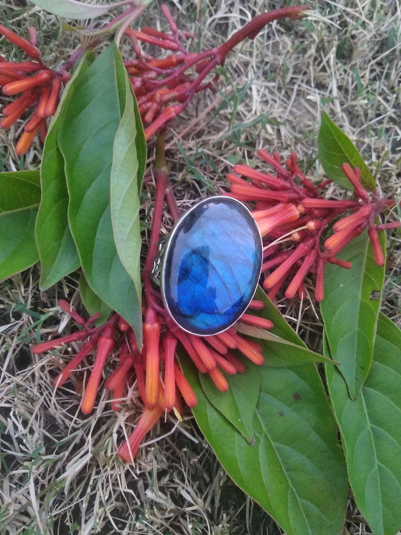 Large Stone Ring Bridesmaid Ring Promise ring Labradorite Ring Sterling Silver Blue Fire Labradorite Ring Boho Ring Anniversary Gift