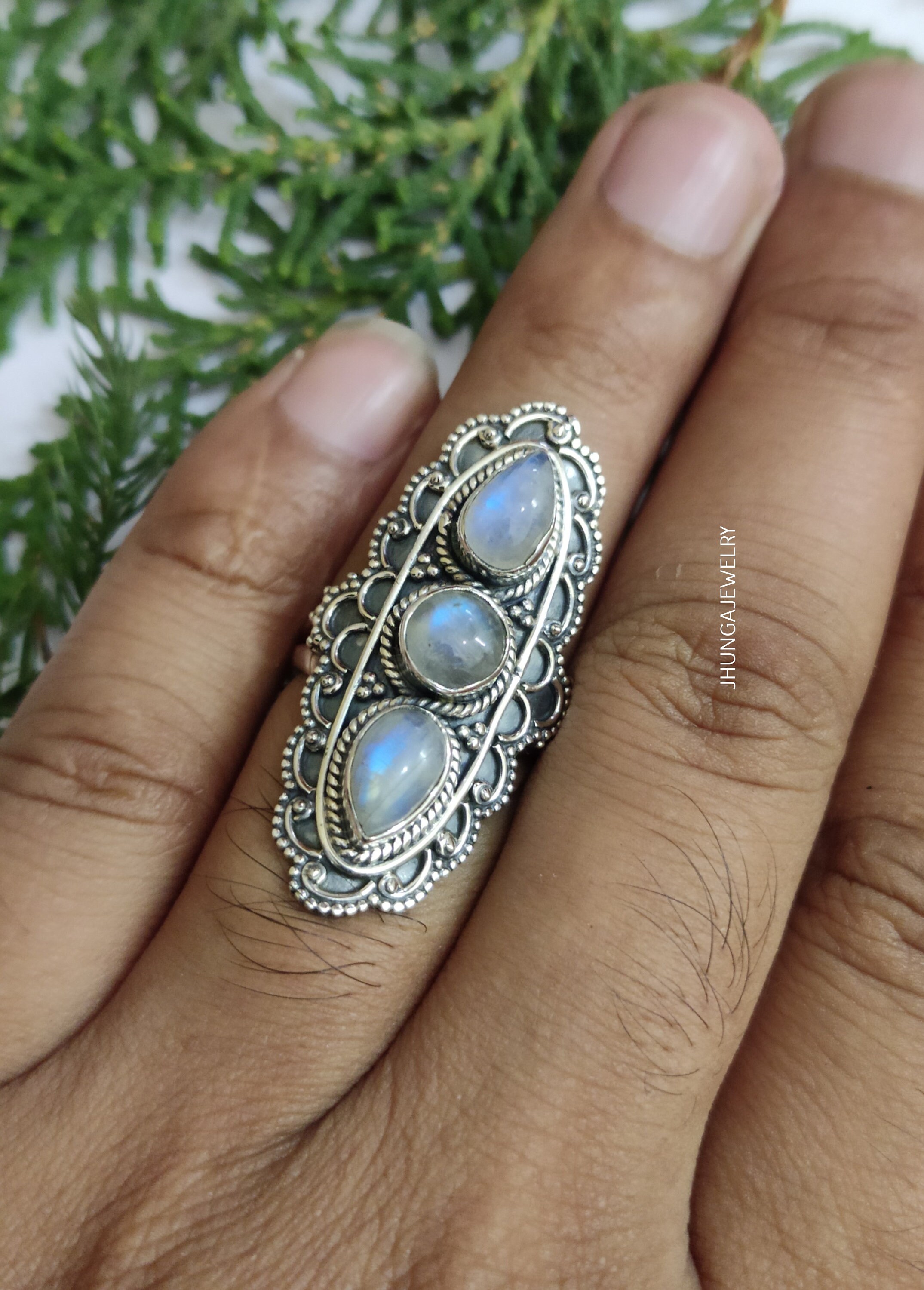 Moonstone Ring Long Ring Silver Rings Fligree Ringpromise | Etsy India