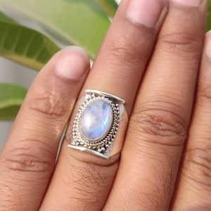 Natural Moonstone Ring Sterling Silver Ring Healing Ring Blue Flash Ring Promise Ring June Birthday Filigree Ring Love Stone Bridesmaid Ring image 5