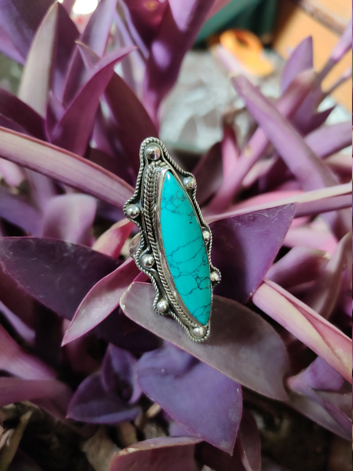 Turquoise Ring Sterling Silver Ring Long Ring Designer - Etsy India