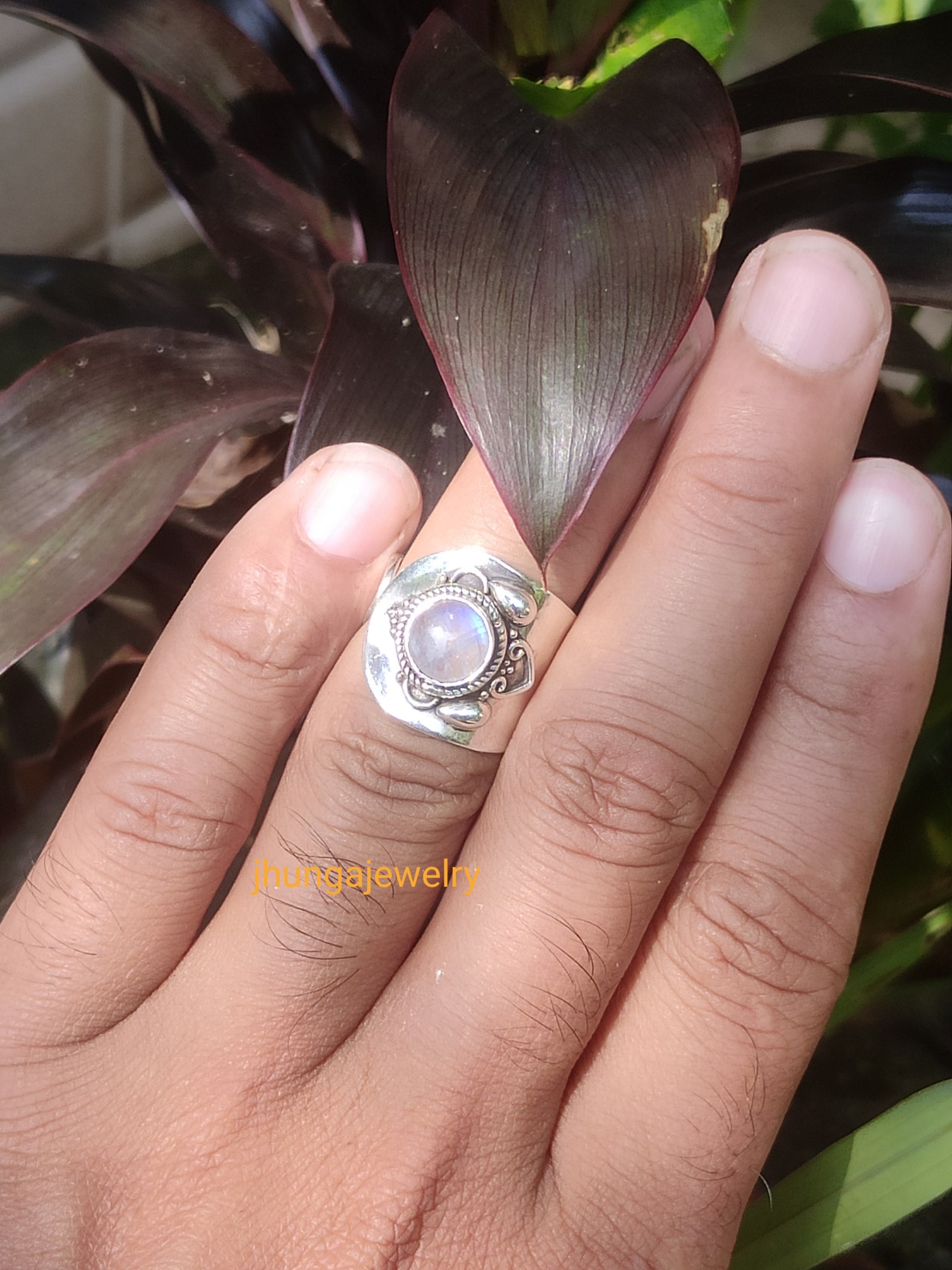 Buy Moonstone Ring Sterling Silver Adjustable Ring Blue Fire Online in