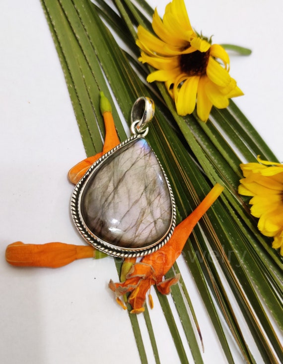 Purple Labradorite Pendant 925 Silver Statement Pendant Promise Pendant Large Stone Pendant Unique Pendant One Of Kind Jewelry Boho Pendant